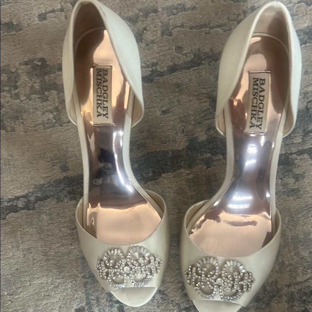 Badgley Mischka Cream Stiletto Heels with Embellishments